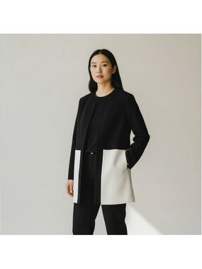 Cleo Black and White Colourblock Topper Jacket with Hook & Eye Enclosures Sz 8